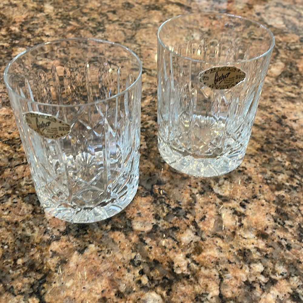 Fisher Crystal 2 glasses cups - NWT - vintage